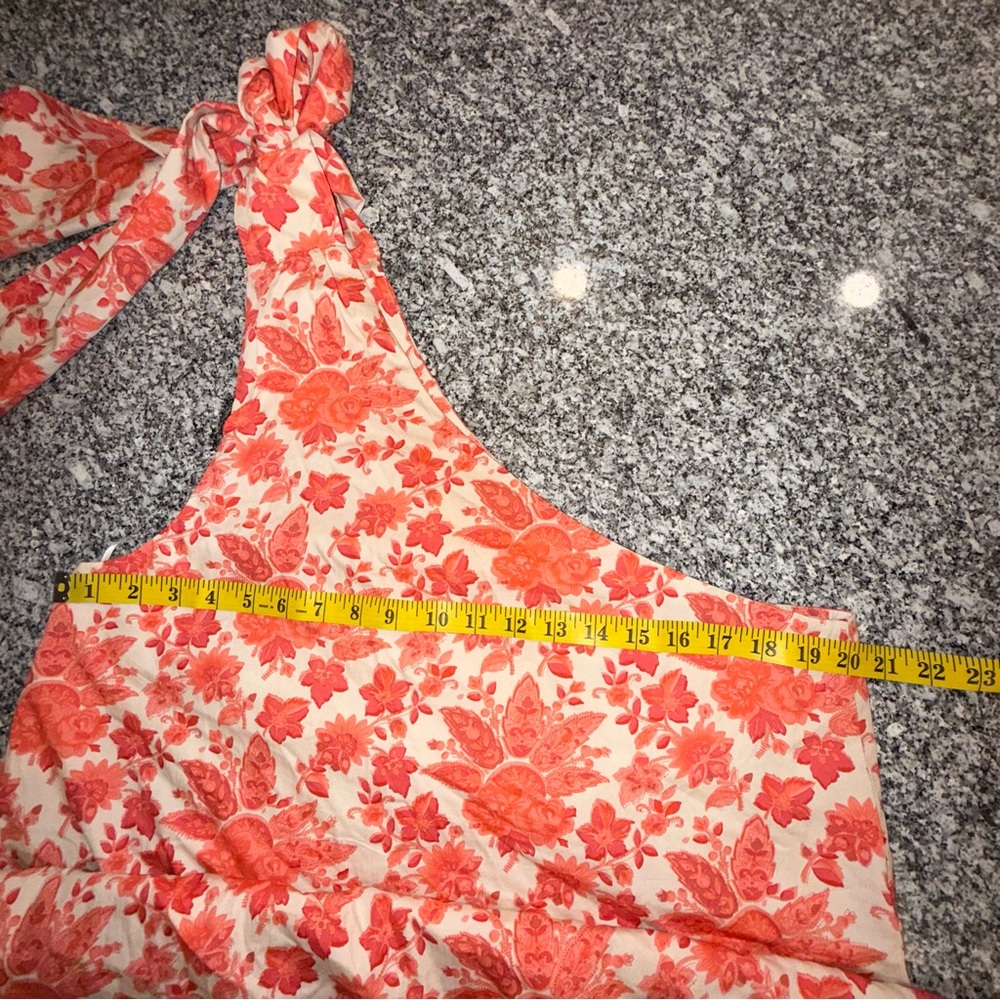 Sezane Teva Floral One-Shoulder Dress 44 US 12 France Coral Cream Maxi Vacation - Picture 9 of 16